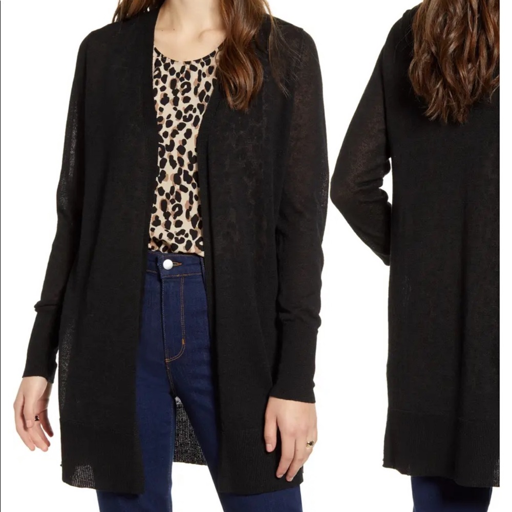 Halogen Side Slit Cardigan black linen blend size M